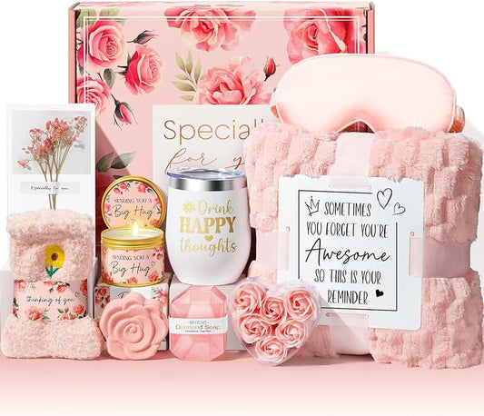 Self-Care Gift Basket for Women with Bath Set and Blanket