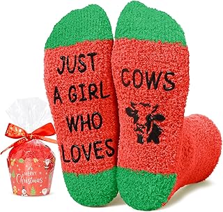 Red Christmas Stockings with Fuzzy Horse and Cow Socks