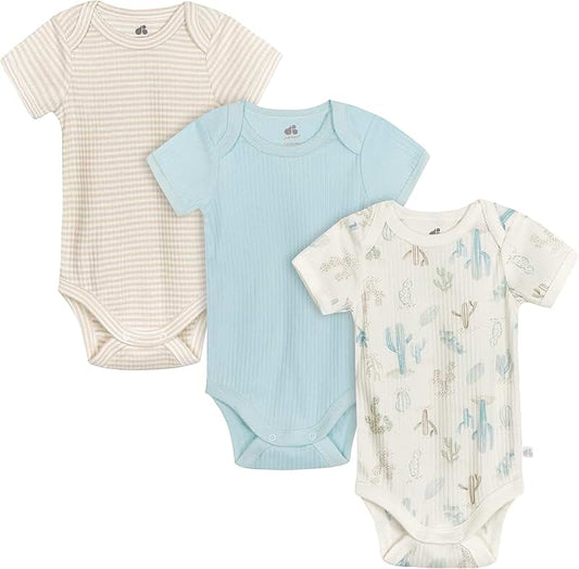 Three-pack of short sleeve baby bodysuits