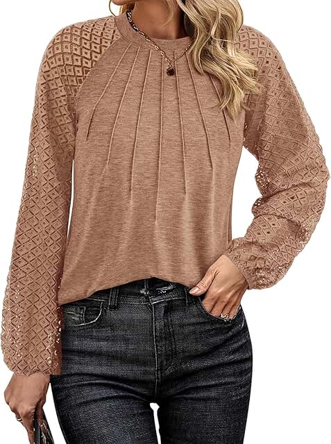 Women's Spring Lace Long Sleeve Dressy Blouses
