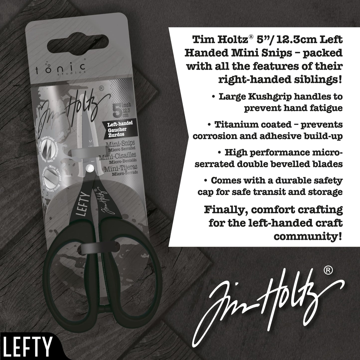 Lefty Mini Snips 5 Inch Titanium-Coated Micro Serrated Blades