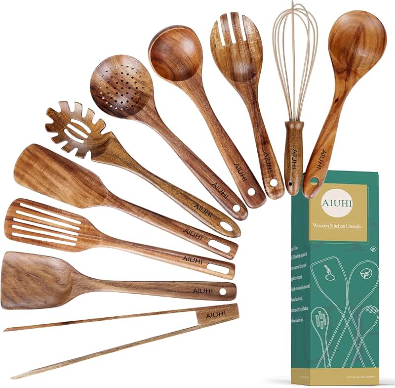 Set of 10 Wooden Cooking Utensils