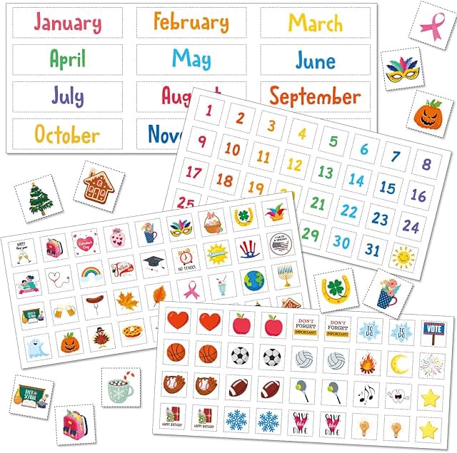 Colorful Magnetic Calendar with Numbers and Icons
