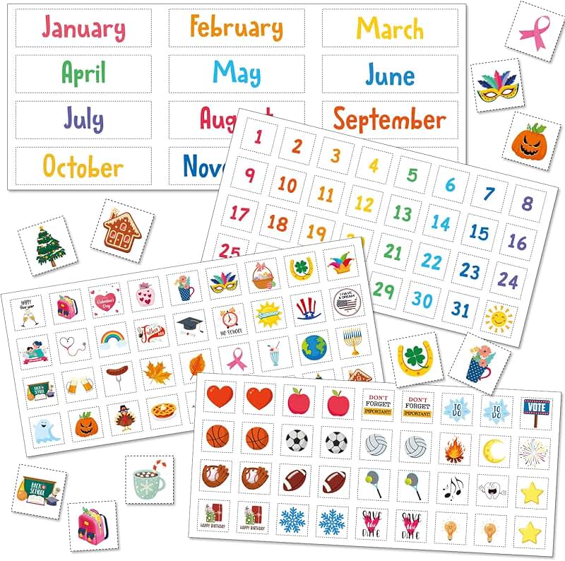 Colorful Magnetic Calendar with Numbers and Icons