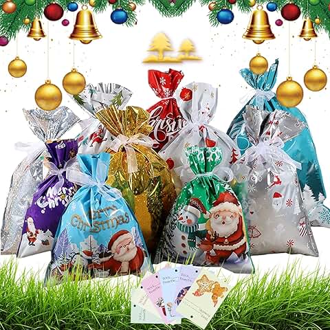 Set of 30 Christmas Gift Bags with Greeting Cards