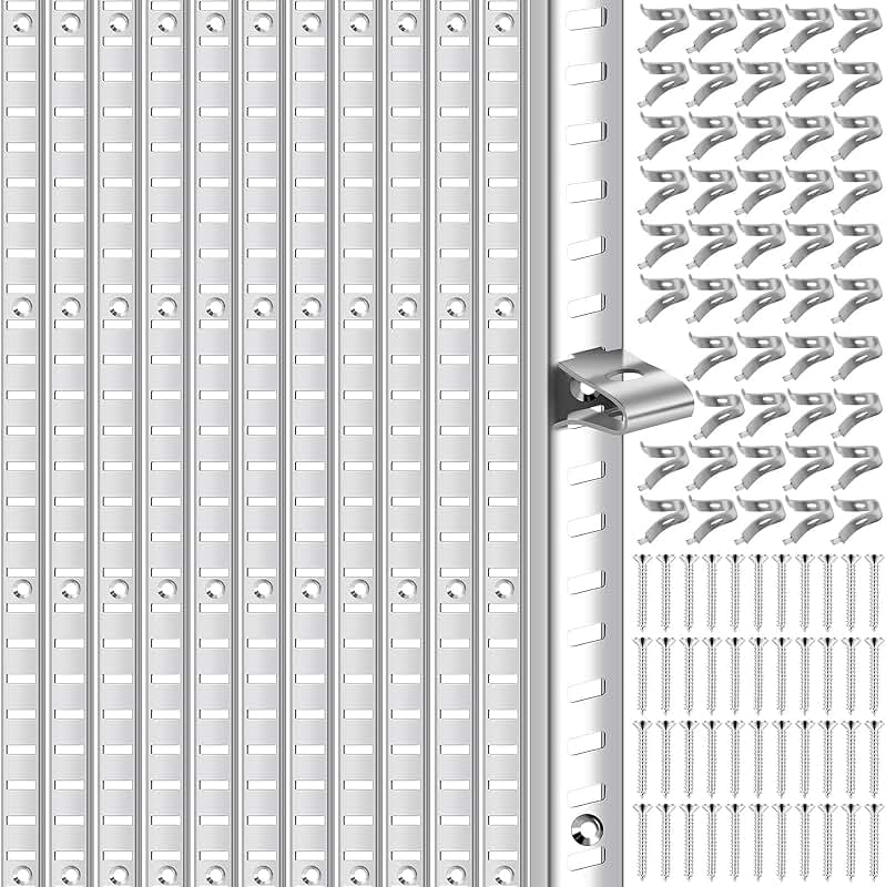 12 Metal Pilaster Shelf Brackets with Clips for Wall Storage