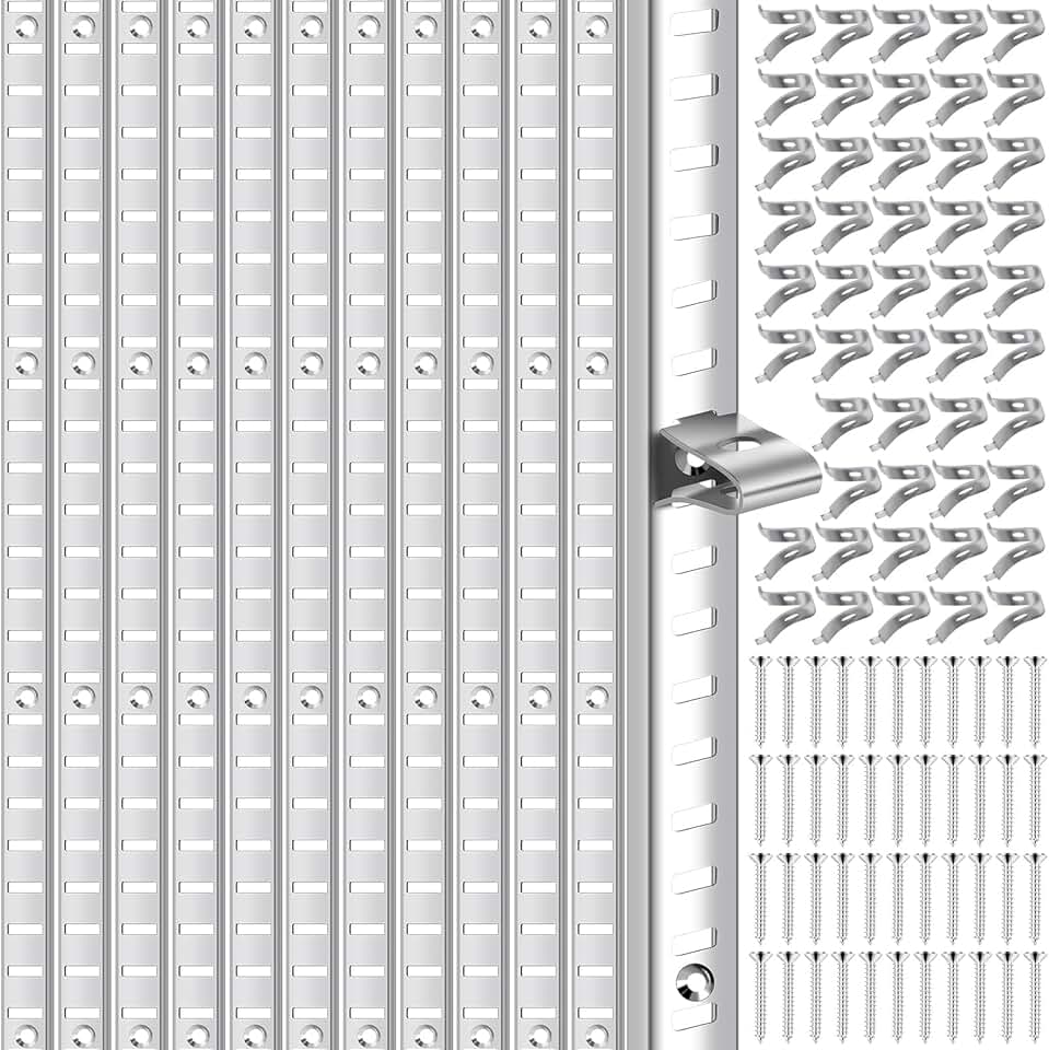 12 Metal Pilaster Shelf Brackets with Clips for Wall Storage