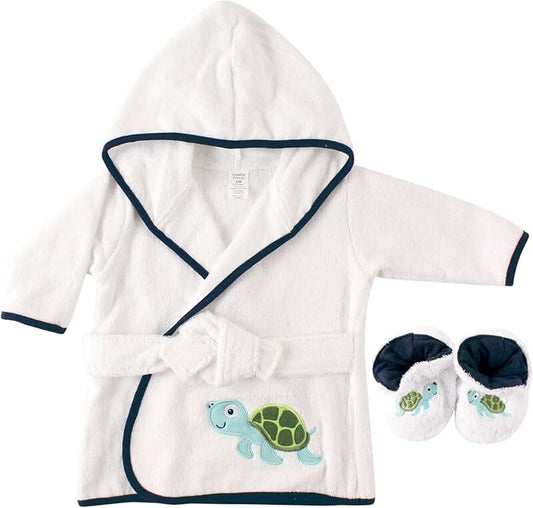 Unisex Baby Cotton Terry Bathrobe with Turtle Design