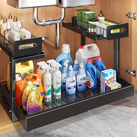 Expandable two-tier under sink organizer with slide-out drawers