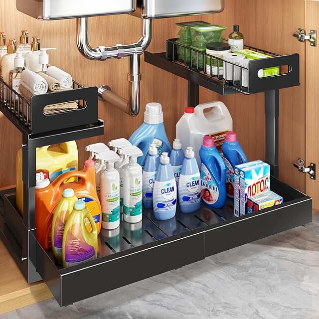 Expandable two-tier under sink organizer with slide-out drawers