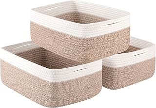 Set of 3 Yellow Woven Storage Baskets for Shelves