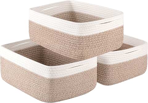 Set of 3 Yellow Woven Storage Baskets for Shelves