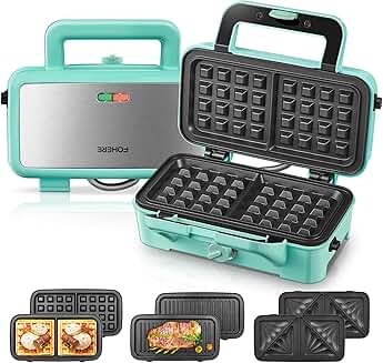 3-in-1 Waffle and Sandwich Maker with Removable Plates