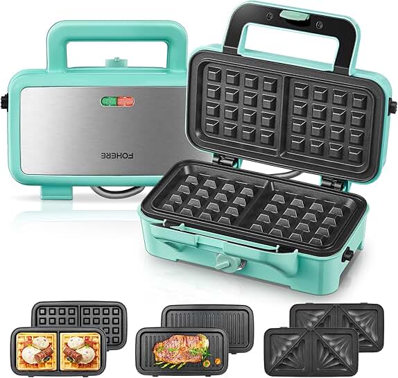 3-in-1 Waffle and Sandwich Maker with Removable Plates