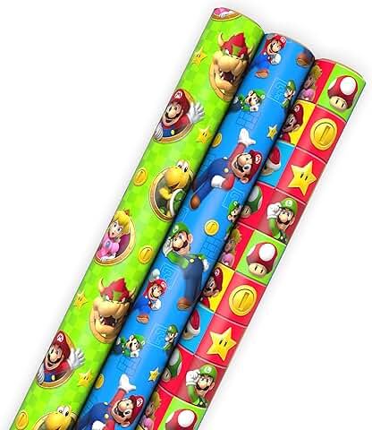 Super Mario Wrapping Paper Rolls for Kids, 3 Rolls