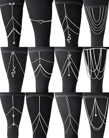 12-Piece Snake Heart Pearl Leg Chains for Women