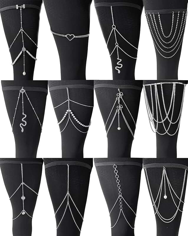12-Piece Snake Heart Pearl Leg Chains for Women