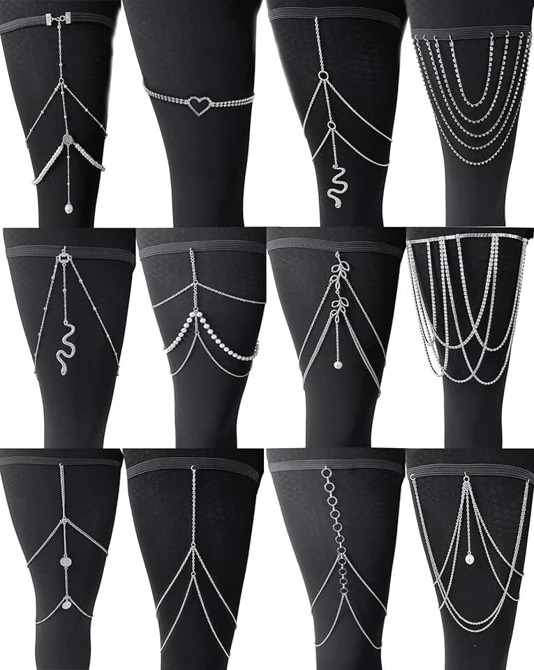 12-Piece Snake Heart Pearl Leg Chains for Women