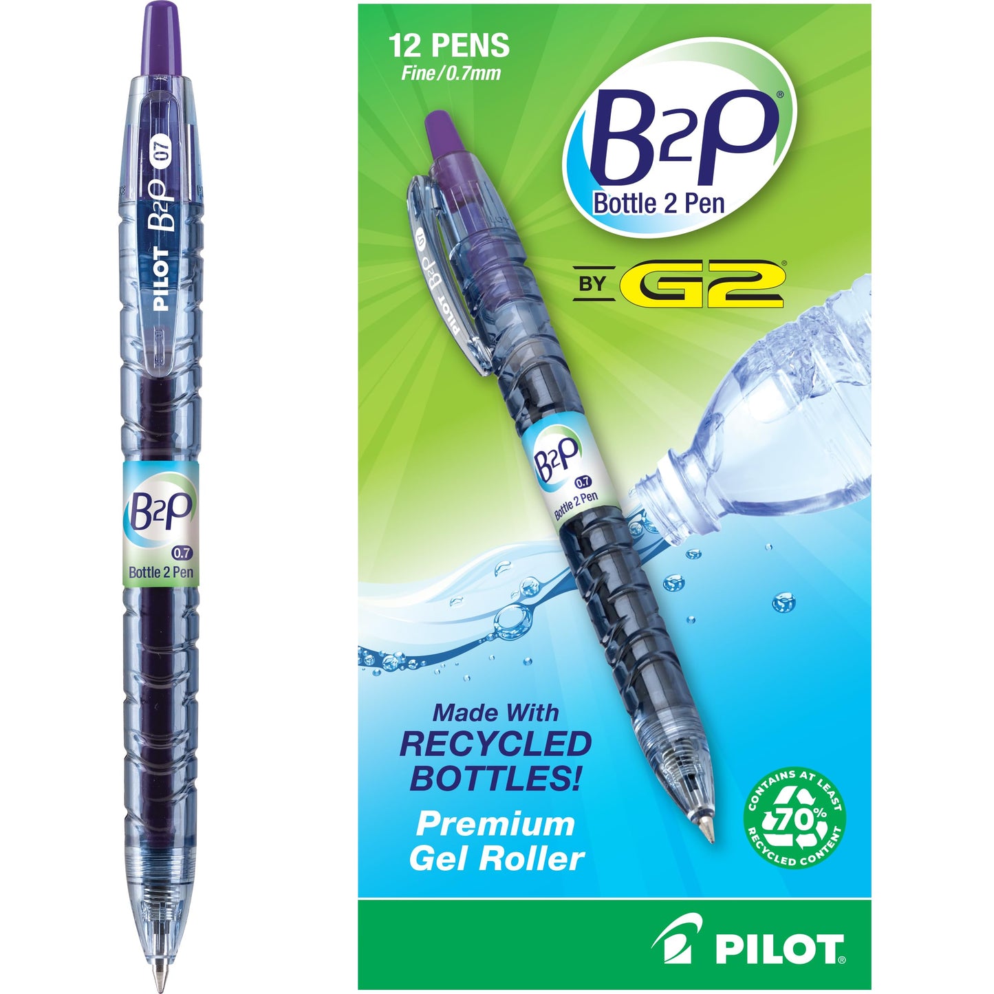 Refillable Purple Gel Pen from Recycled Bottles, 12 Pack
