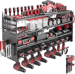 4-Tier Power Tool Wall Mount Organizer with Drill Holders