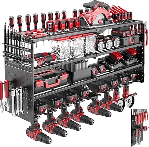 4-Tier Power Tool Wall Mount Organizer with Drill Holders