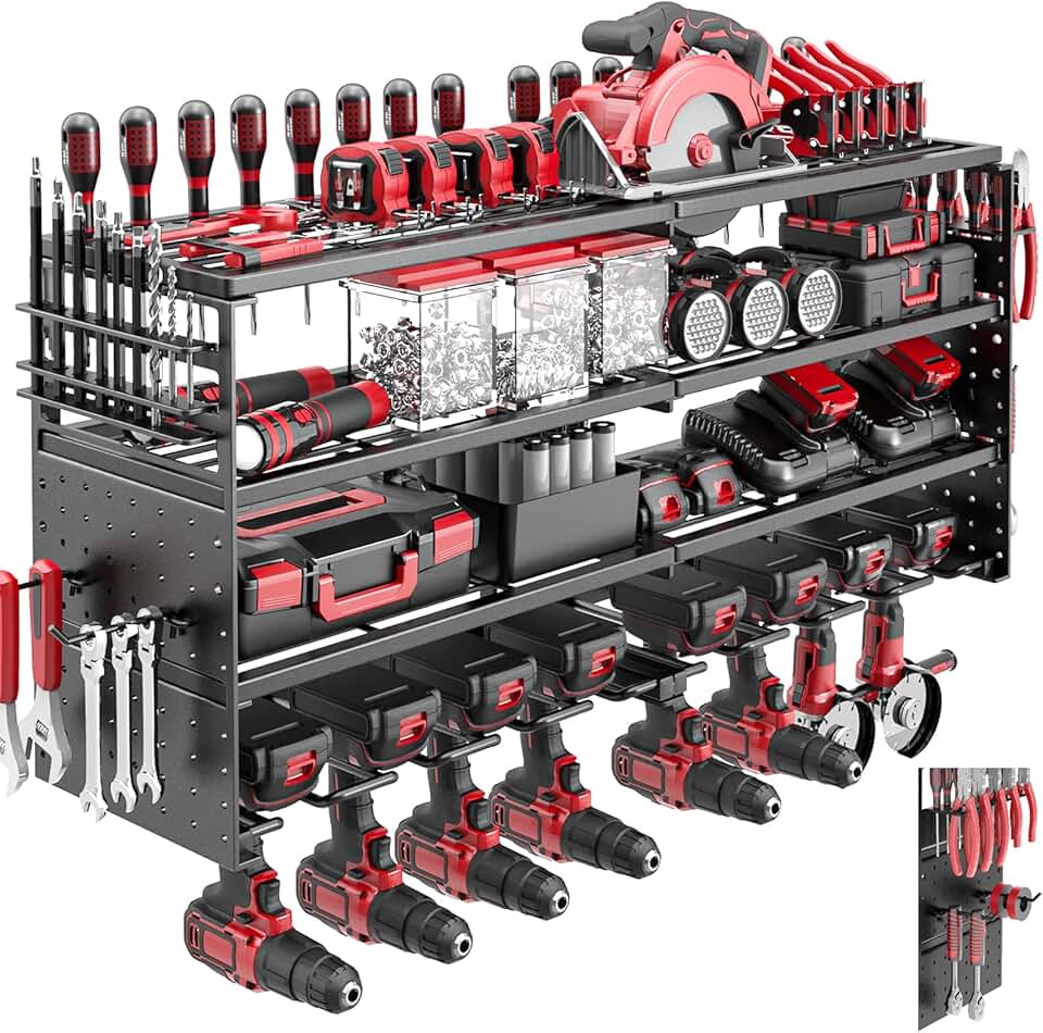 4-Tier Power Tool Wall Mount Organizer with Drill Holders