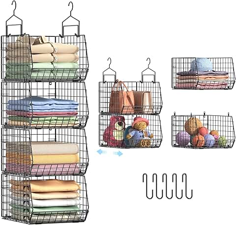 4-Inch Deep Hanging Closet Organizer with Shelves and Hooks