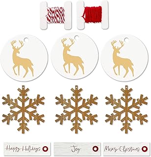 Christmas gift wrap accessories with snowflakes and reindeer