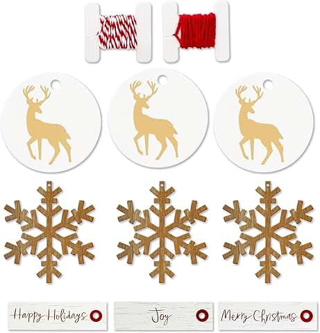 Christmas gift wrap accessories with snowflakes and reindeer