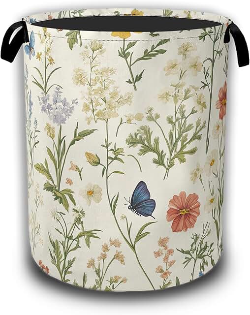 Vintage floral laundry hamper with handles, 16x20.8 inches