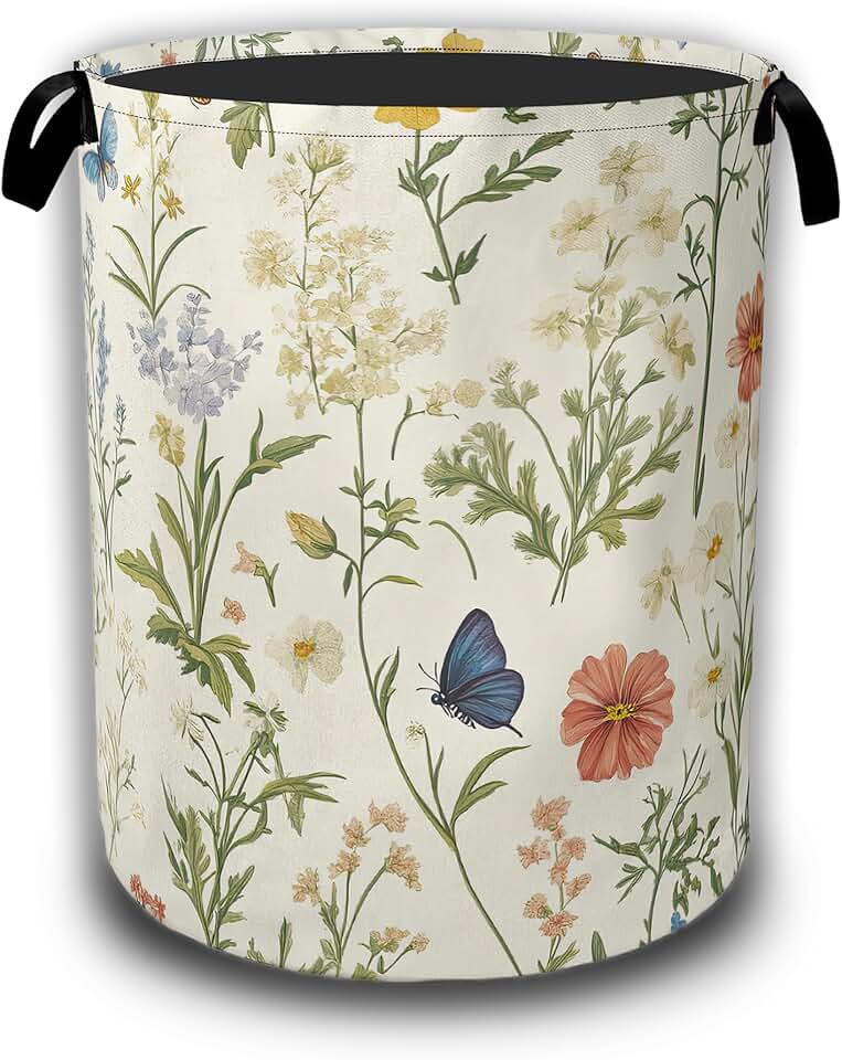 Vintage floral laundry hamper with handles, 16x20.8 inches