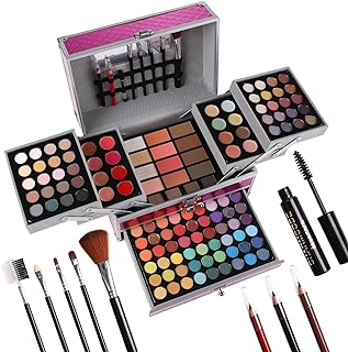 Complete makeup gift set with eyeshadow, lipstick, and brushes