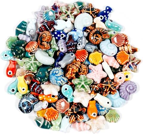 Set of 60 Ocean Animal Ceramic Beads for Jewelry Making