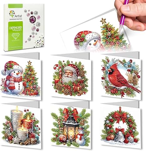 Six Foldable Diamond Art Greeting Cards for Birthdays and Holidays