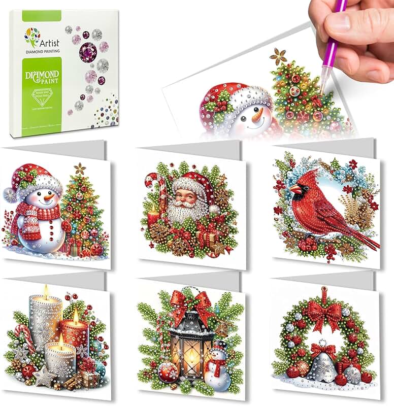 Six Foldable Diamond Art Greeting Cards for Birthdays and Holidays