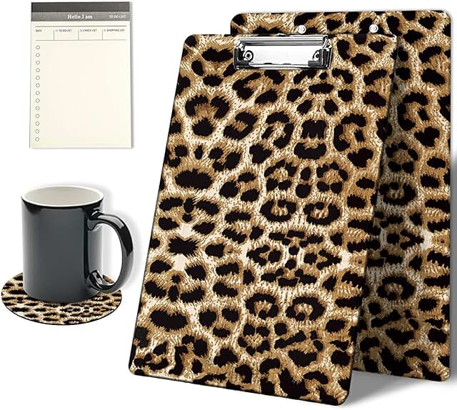 Leopard Print Clipboard with Notepad and Coasters