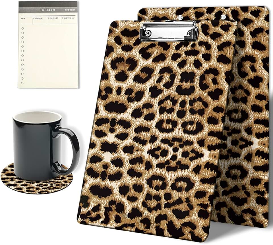 Leopard Print Clipboard with Notepad and Coasters
