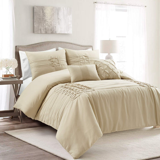 Arora Pleat 5 Piece Comforter Set, Full/Queen, Neutral