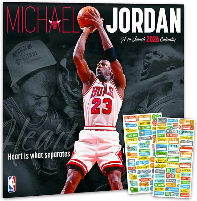 2026 Michael Jordan NBA Wall Calendar with Reminder Stickers