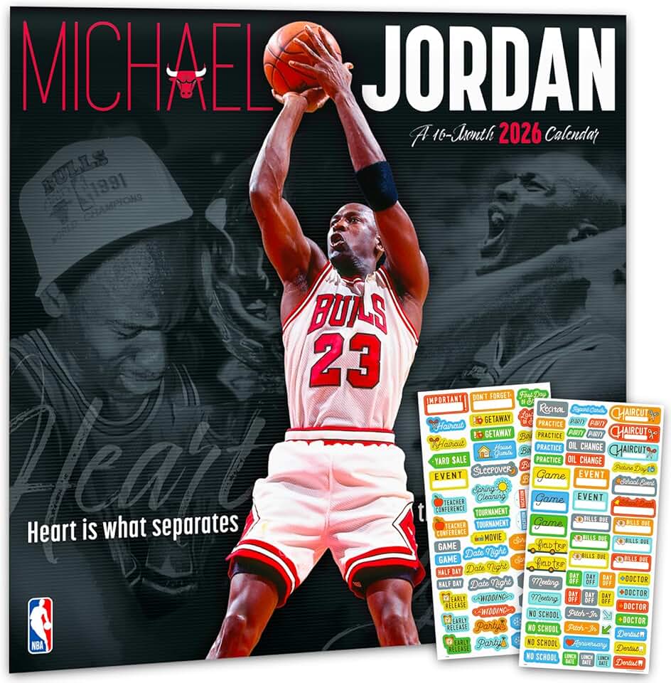 2026 Michael Jordan NBA Wall Calendar with Reminder Stickers