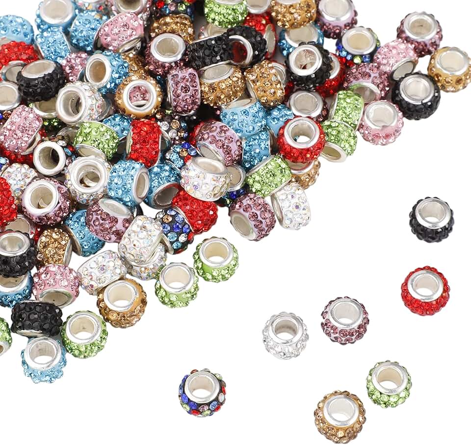 200 Pieces Colorful Large Hole Crystal Beads for Jewelry Making