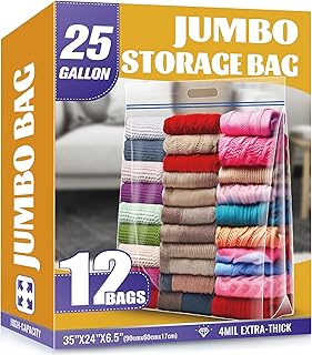 25-Gallon Clear Heavy Duty Storage Bags, 12 Pack