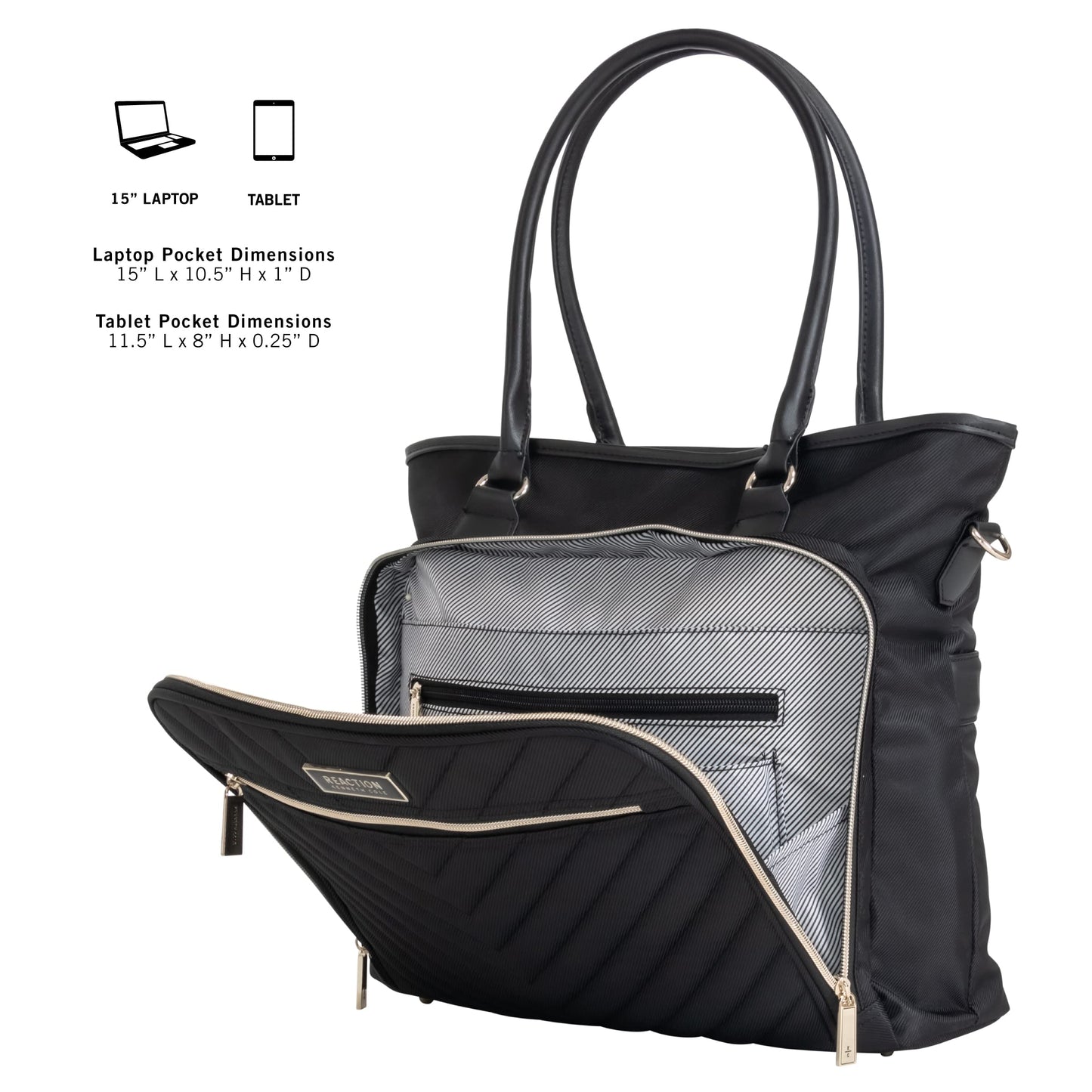 Chelsea Quilted Chevron 15" Laptop & Tablet Business Tote With Removeable Shoulder Strap, Black