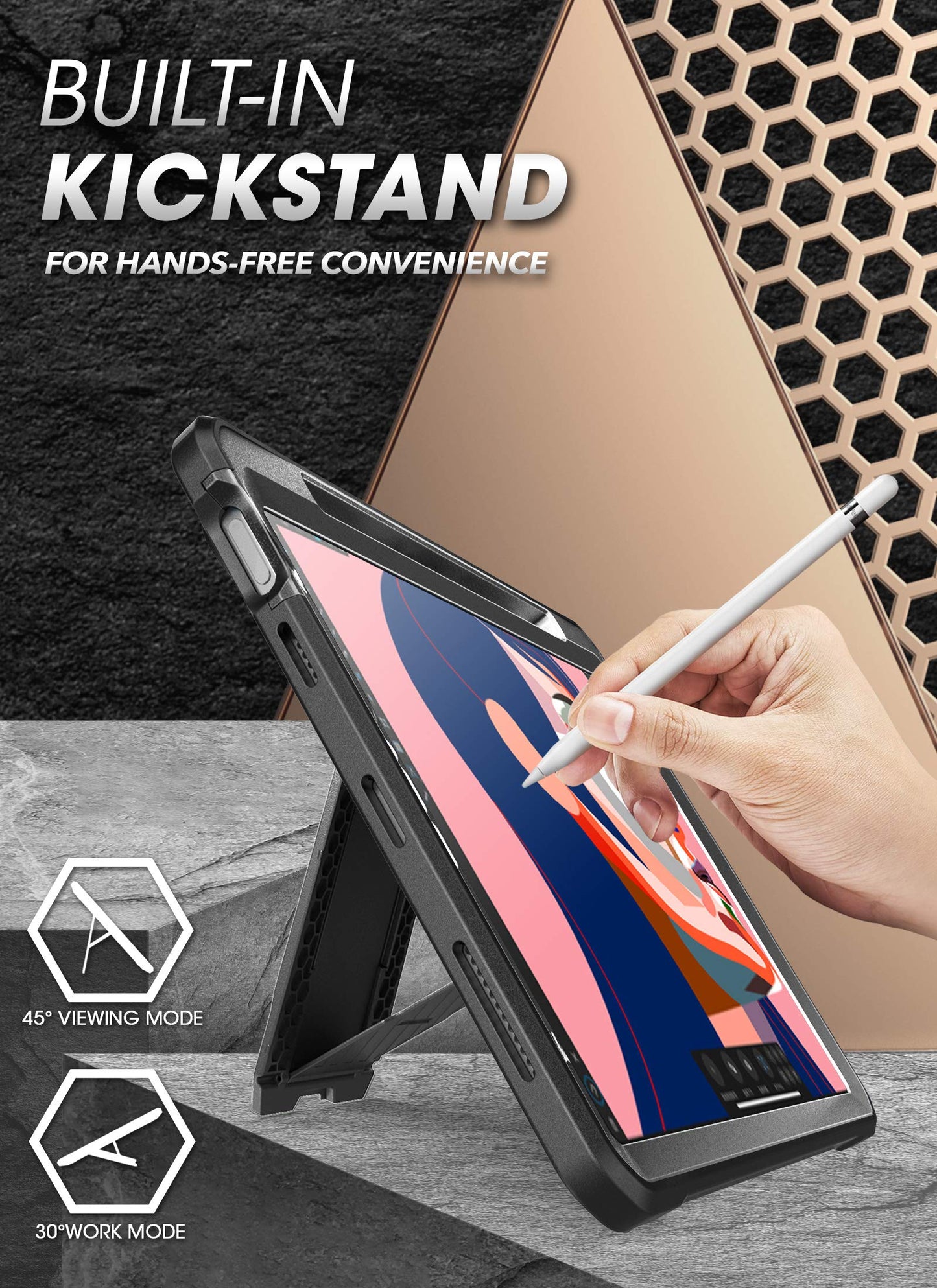 Unicorn Beetle Pro Series Case Designed for iPad Air 5 (2022) / iPad Air 4 (2020) 10.9 Inch, with Pencil Holder & Built-in Screen Protector Full-Body Rugged Heavy Duty Case (Black)