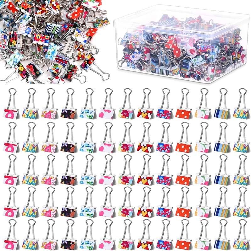 200 Colorful Binder Clips with Box, 0.75 inch
