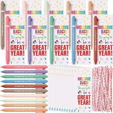 50 School Supplies Gift Set with Greeting Card and Pen