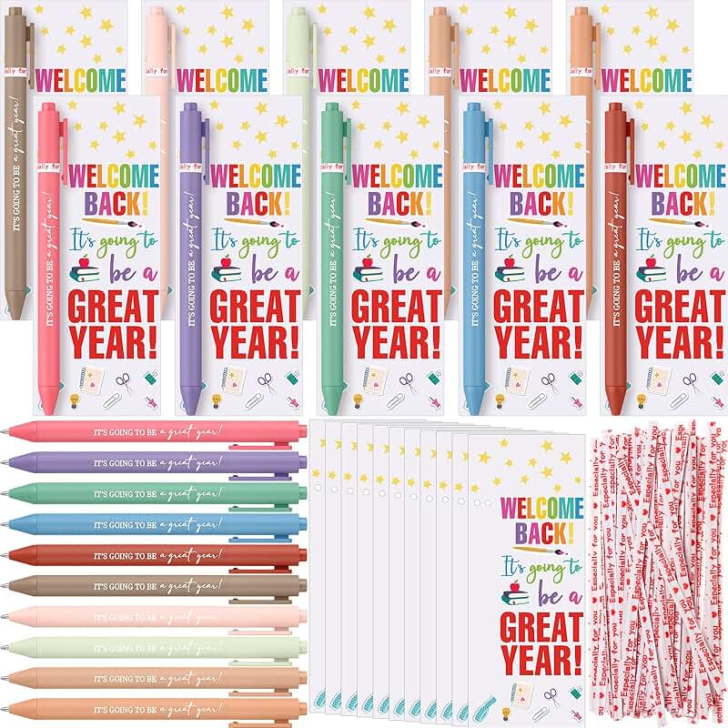 50 School Supplies Gift Set with Greeting Card and Pen