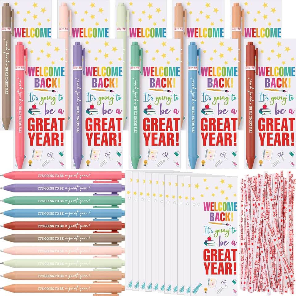 50 School Supplies Gift Set with Greeting Card and Pen