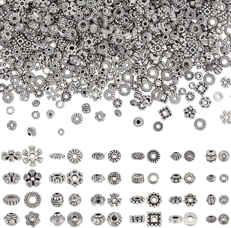 1200pcs Antique Silver Spacer Beads for Jewelry Making