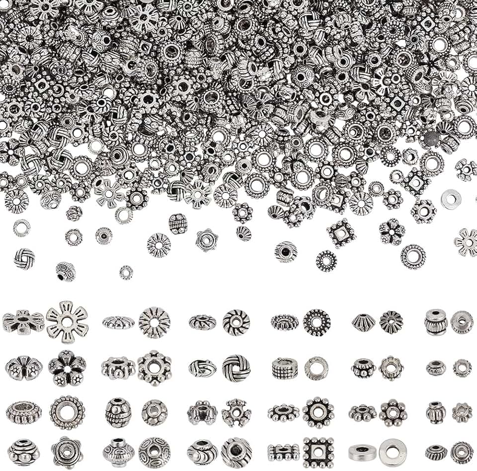 1200pcs Antique Silver Spacer Beads for Jewelry Making